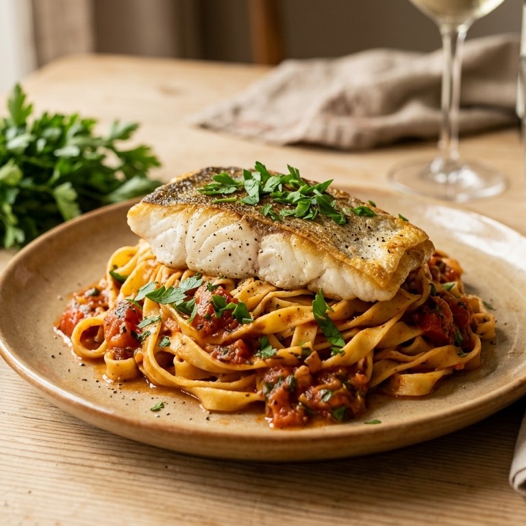 Witvisfilet met tomatentagliatelle