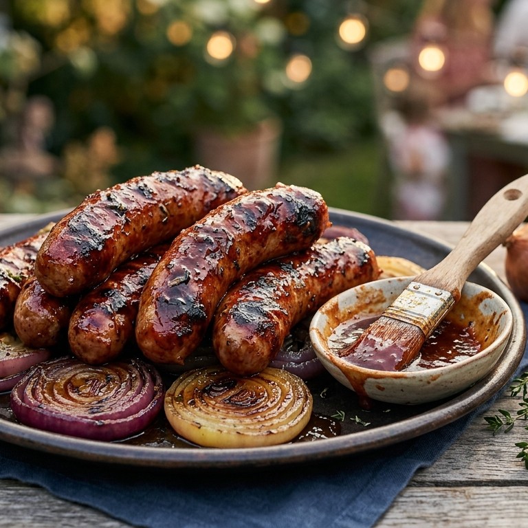 Worstjes met honing-chilimarinade op de barbecue