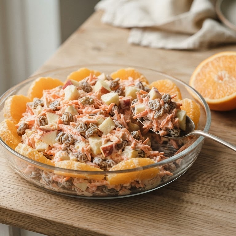 Wortelsalade met appel en rozijnen