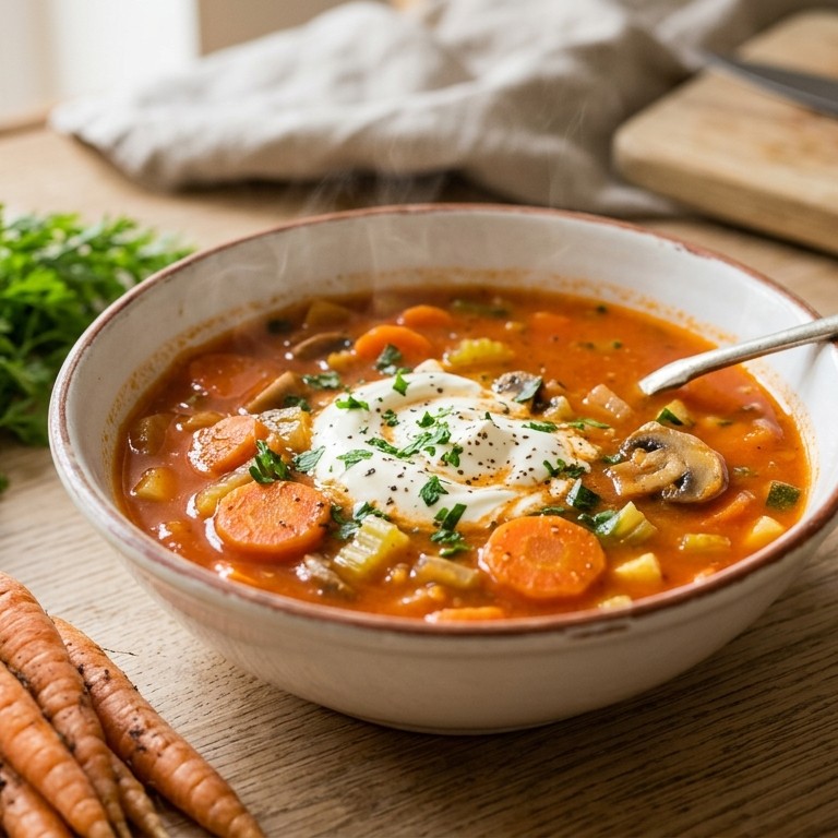 Worteltjessoep met bleekselderij en champignons