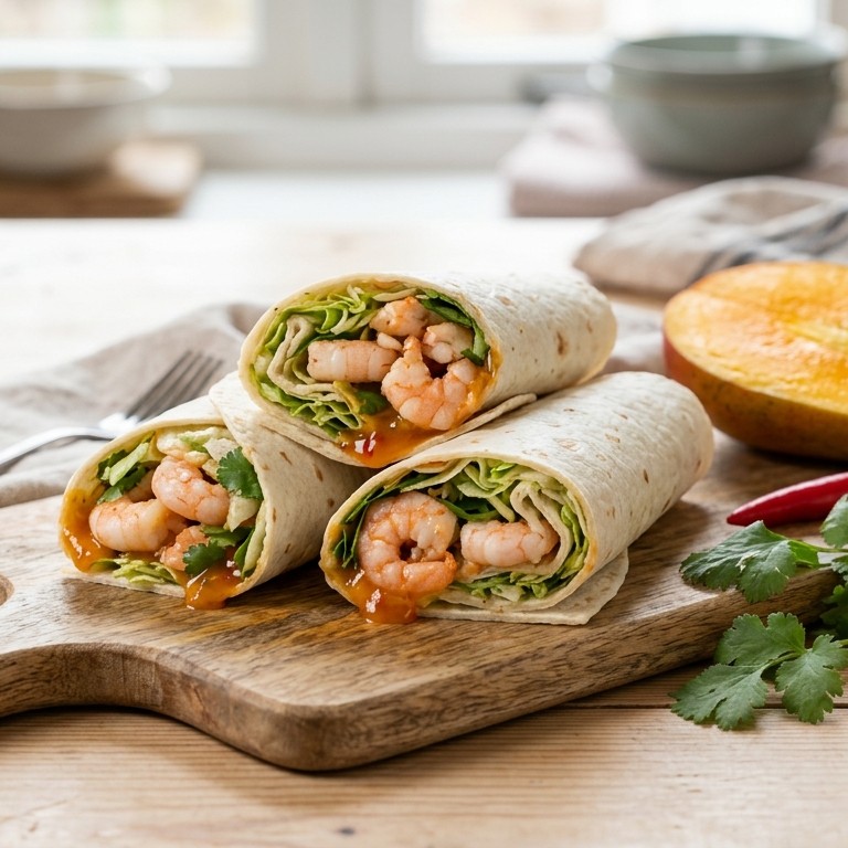 Wraps met grote garnalen-mangochilisaus