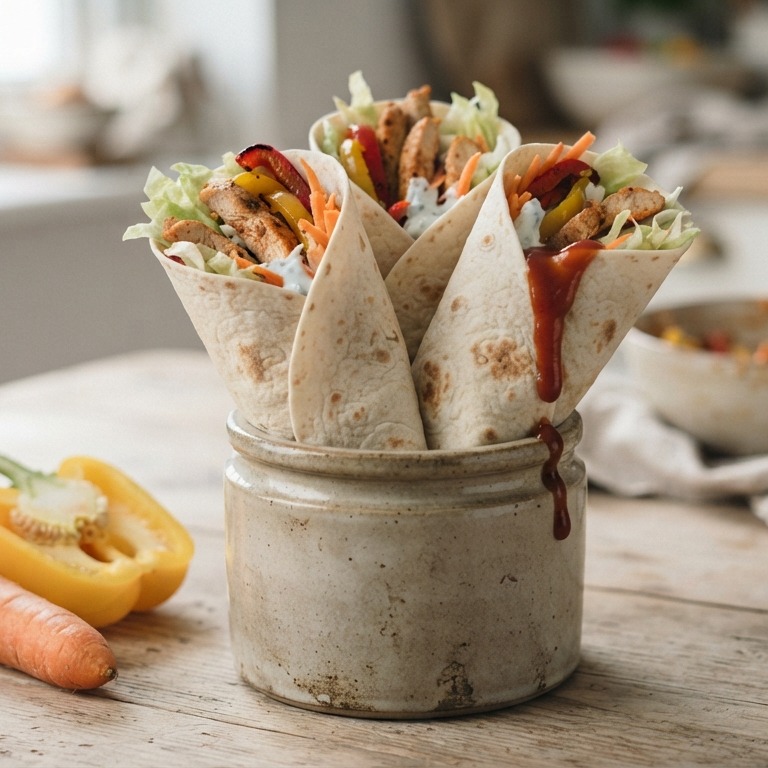 Wraps met kip, paprika en ijsbergsla