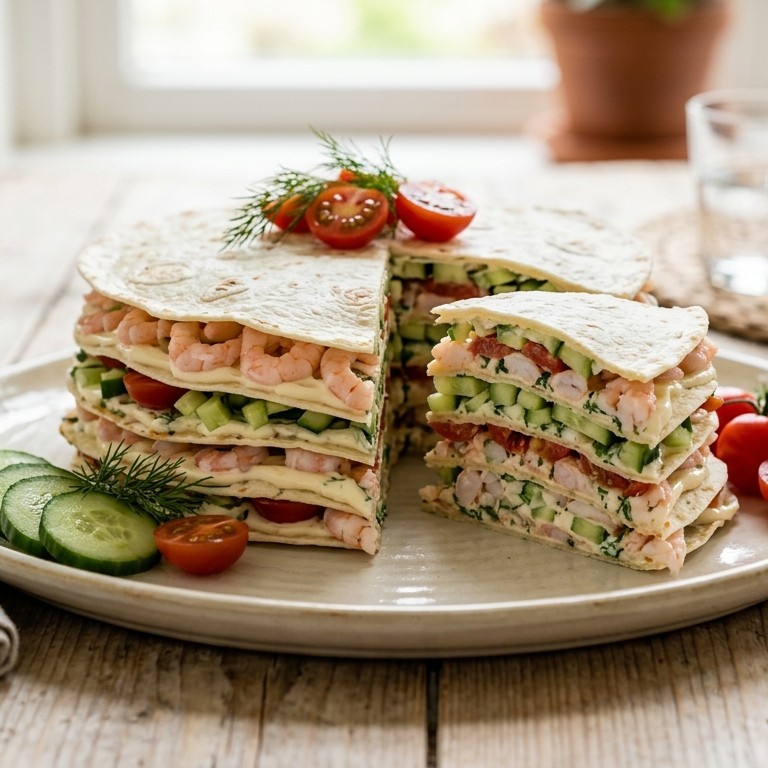 Wraptaart met garnalen en komkommers