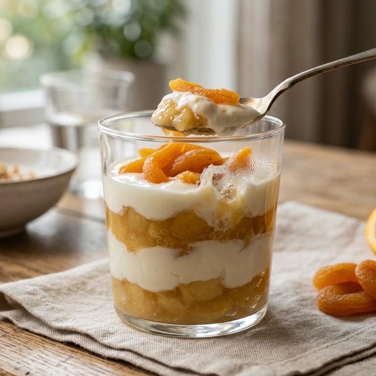 Yoghurt met appelcompote en abrikoosje