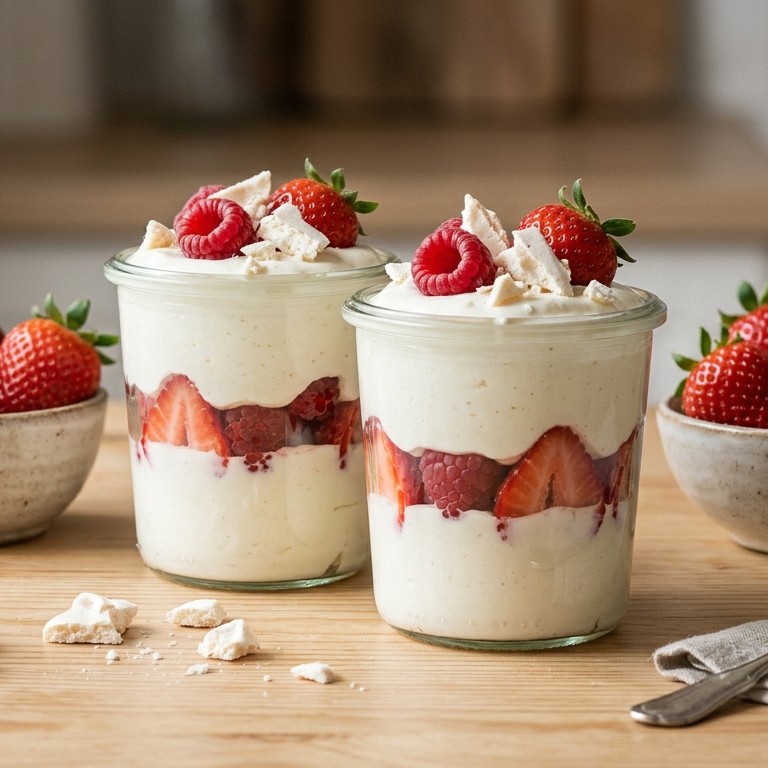 Yoghurtmeringue met rode vruchten