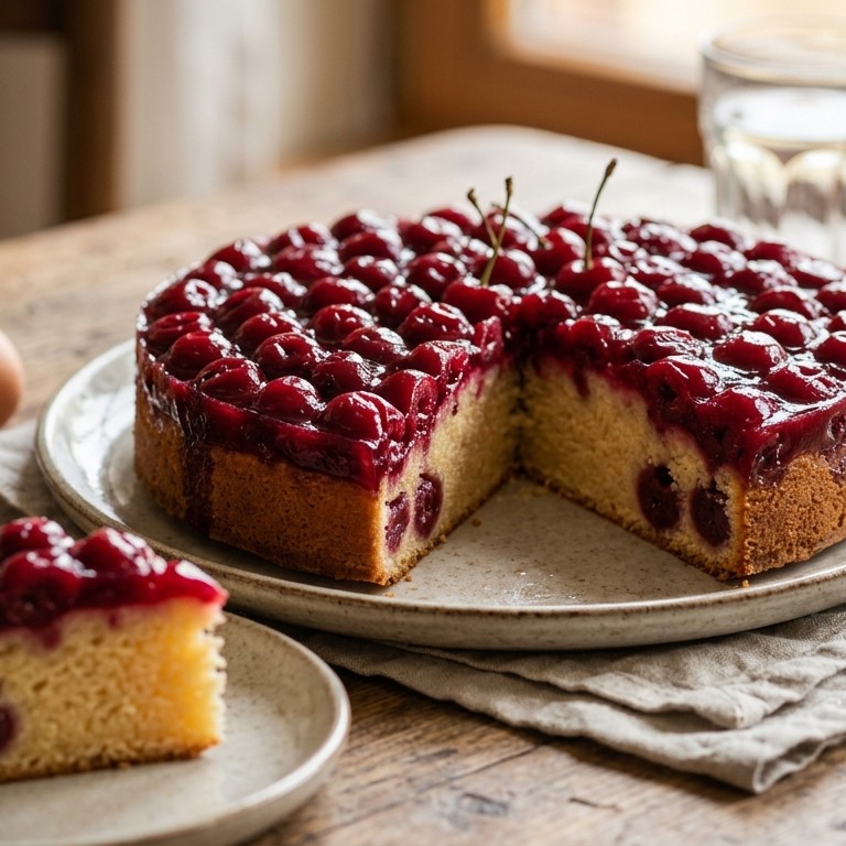 Zachte cake-taart met krieken