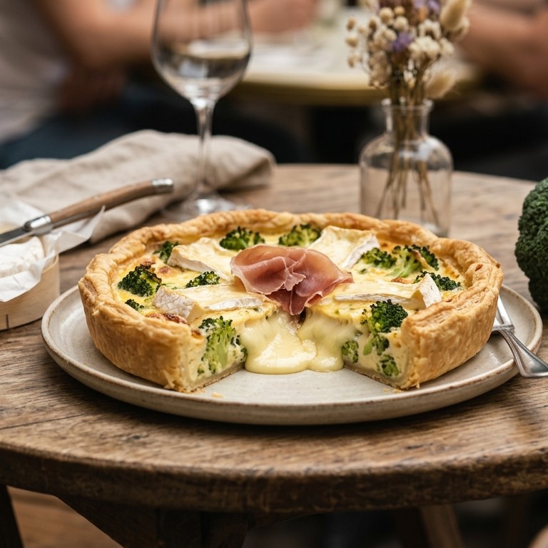 Zachte taart met camembert en brocolli