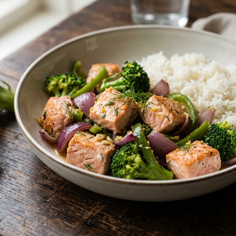 Zalm- broccoli uit de wok