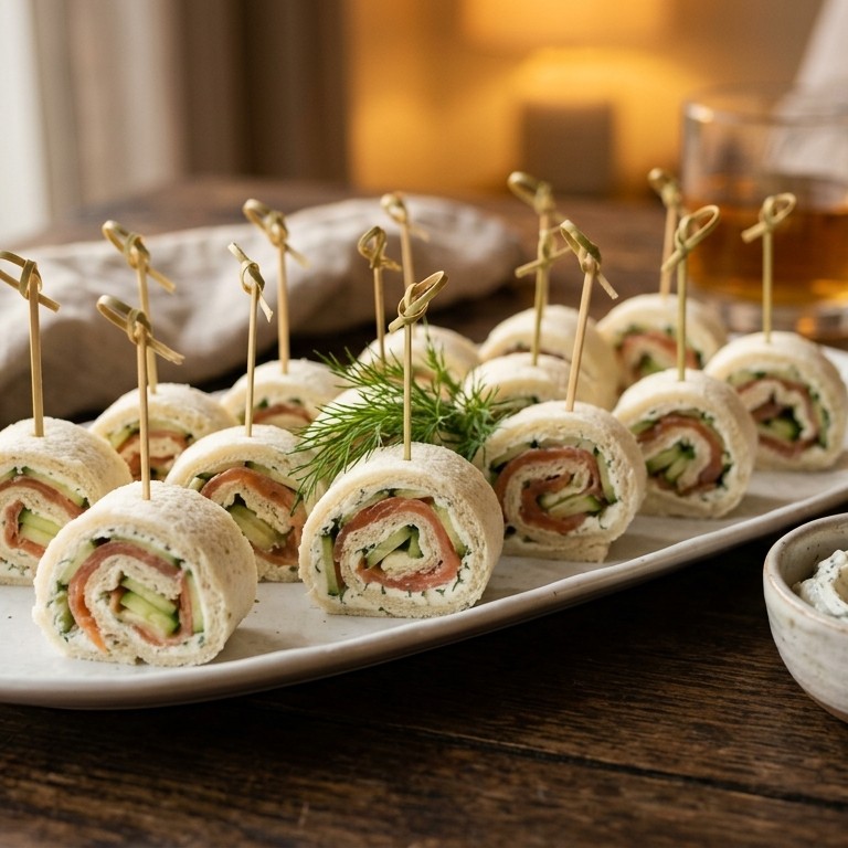 Zalm-brood-komkommerrolletjes