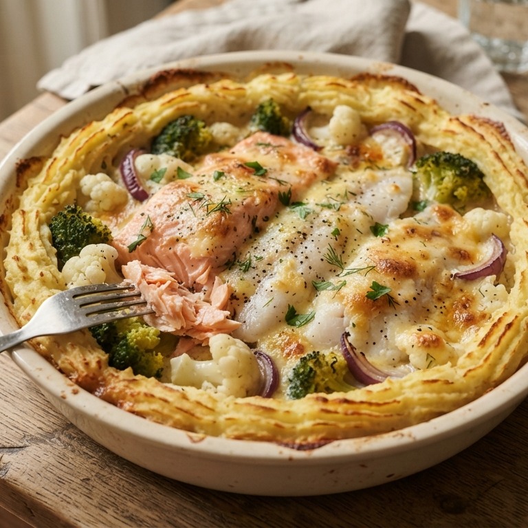 Zalm en pangasius met groenten uit de oven