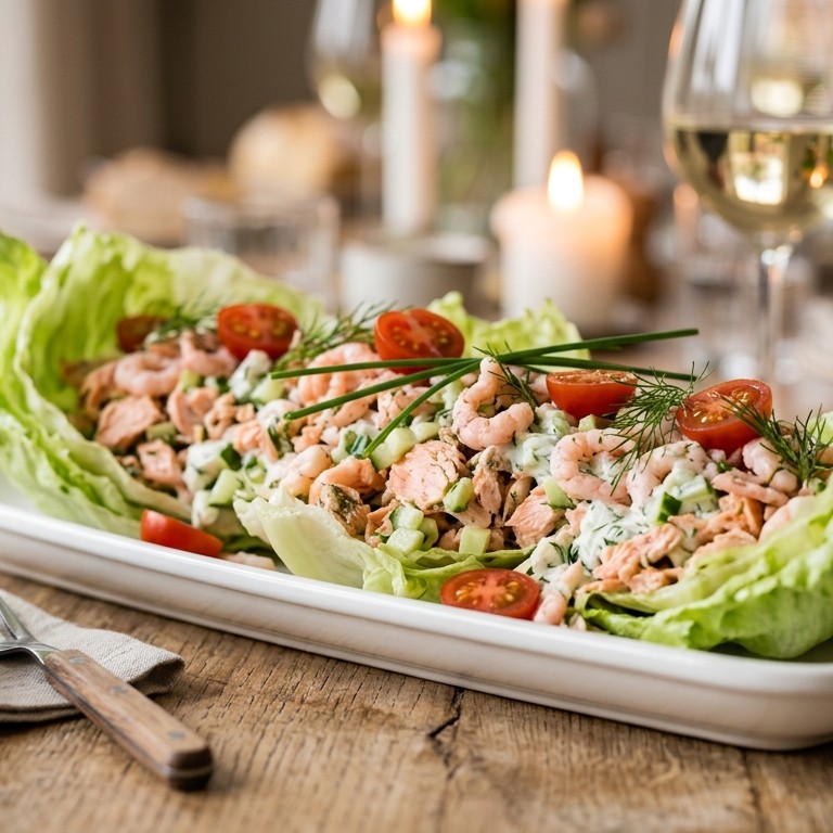 Zalm-garnalencocktail in een schuitje