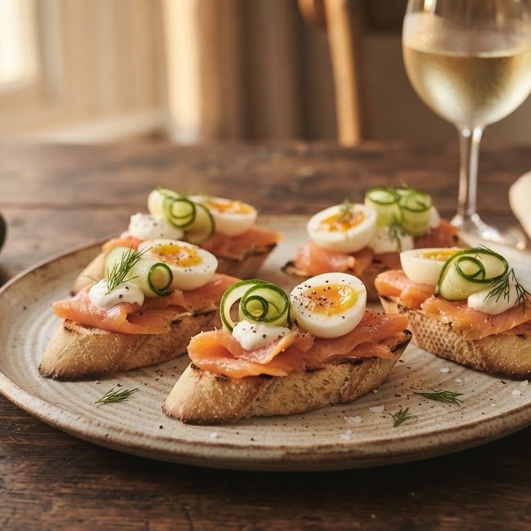 Zalm gerookt met ei en komkommer