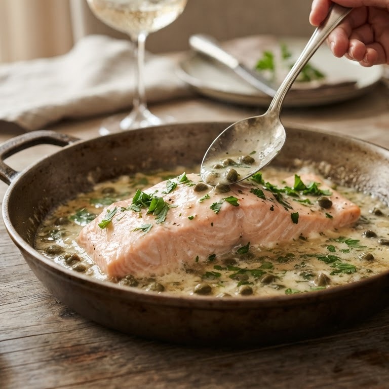 Zalm in Cava met kappertjes