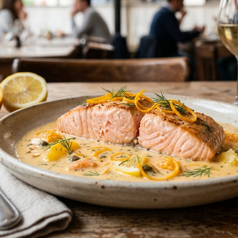 Zalm in een romig citrussausje