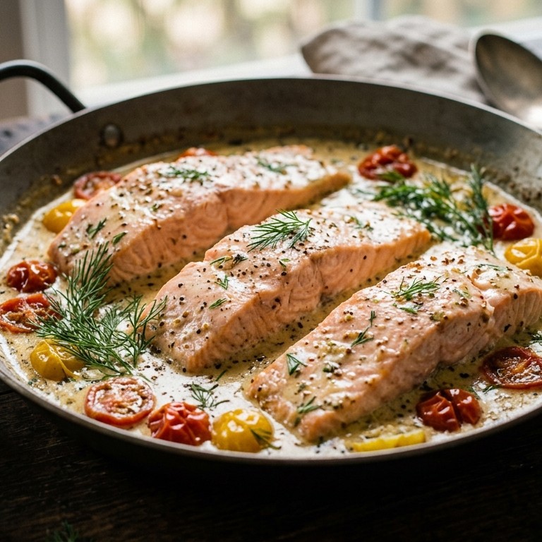 Zalm in romige mosterdsaus