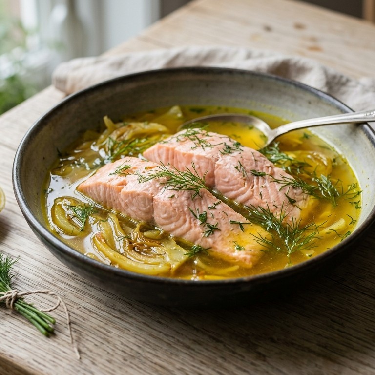 Zalm in saffraanvenkelbouillon