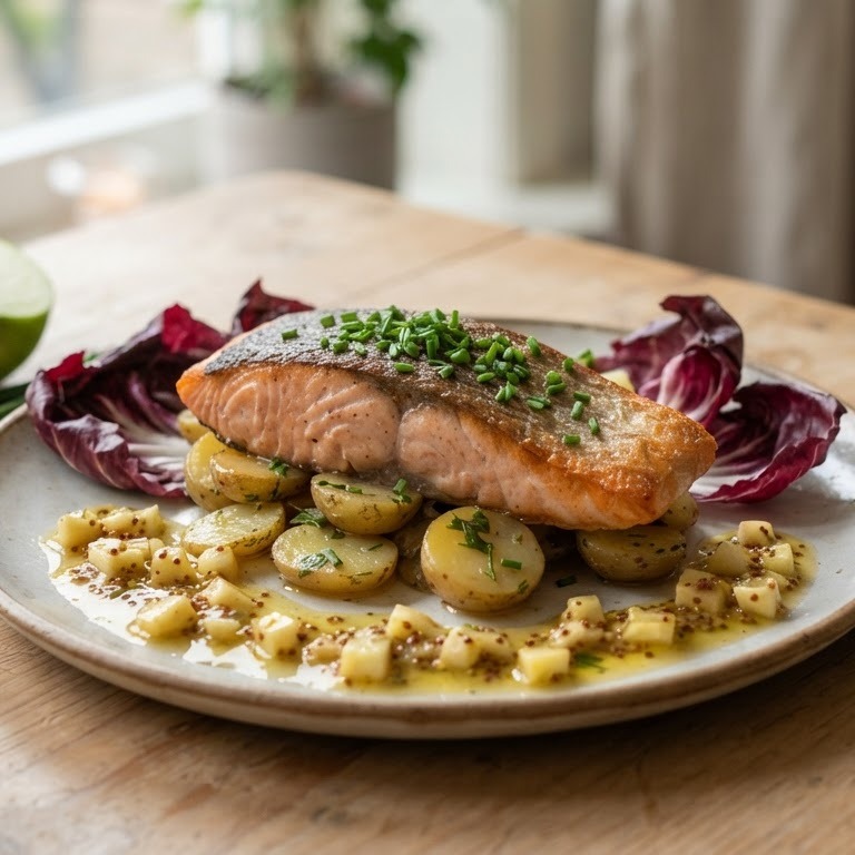 Zalm met aardappel-appelvinaigrette