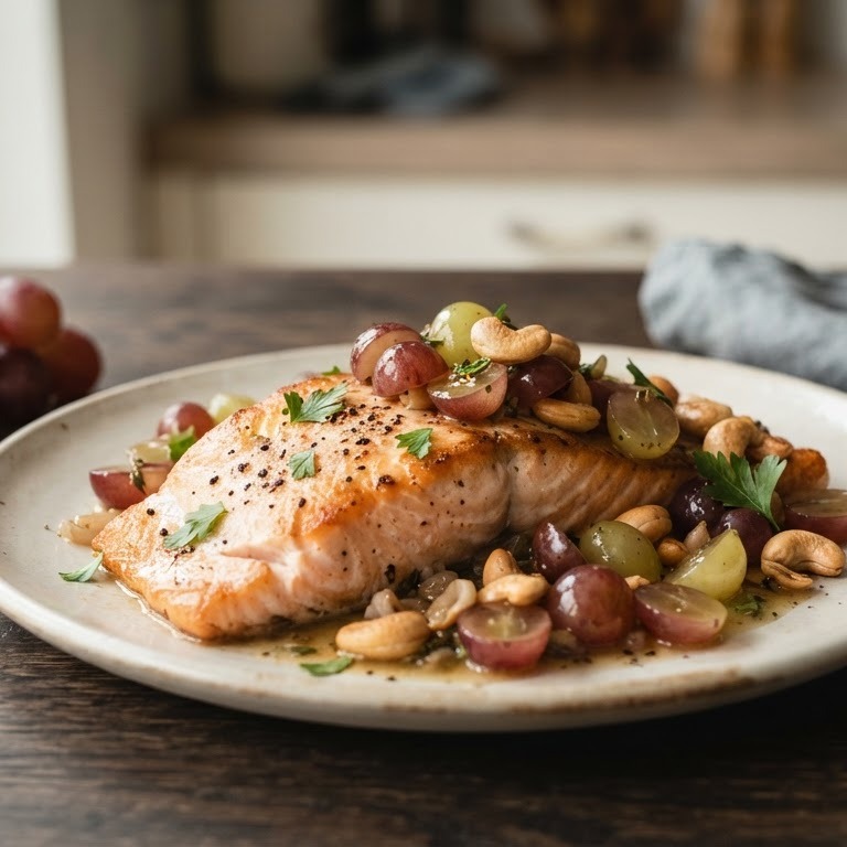 Zalm met druiven en cashewnoten