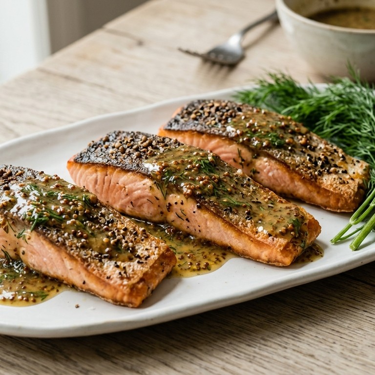 Zalm met honing- mosterdsaus