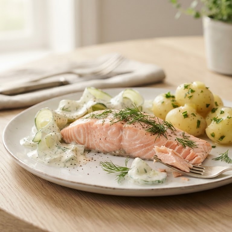 Zalm met romige komkommer