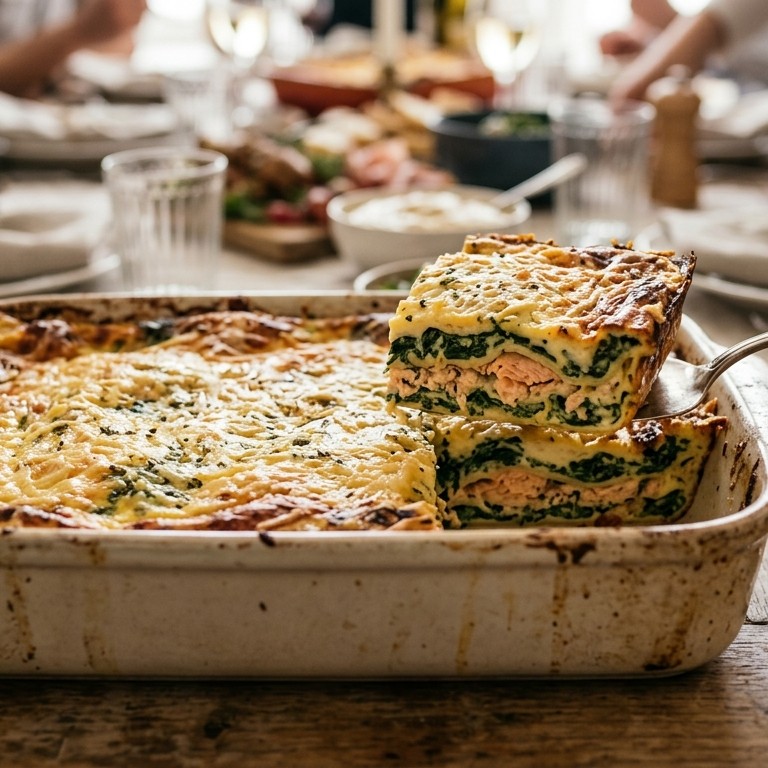 Zalm-spinazie lasagne voor buffet