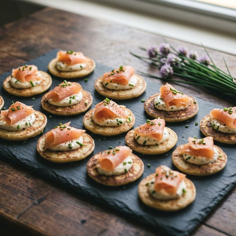 Zalmblini met bieslookcrème