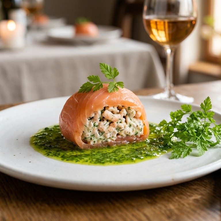 Zalmbonbon met kervelsaus