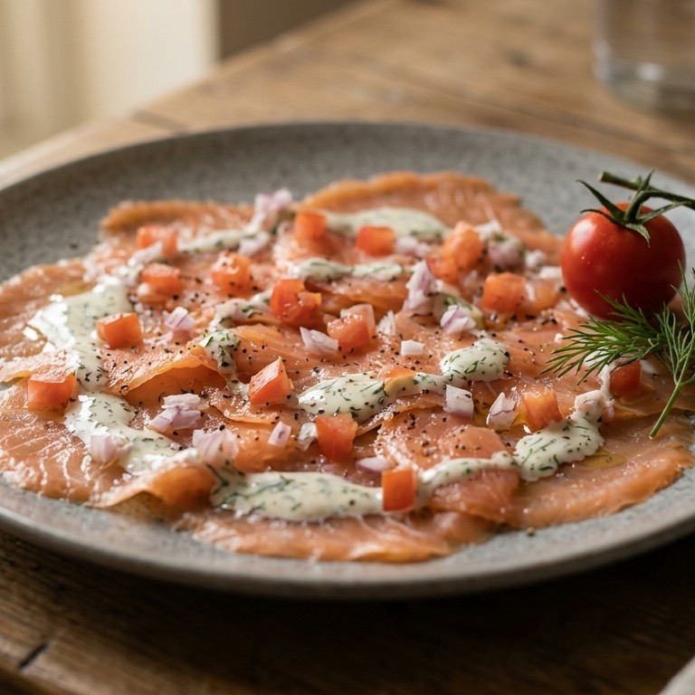 Zalmcarpaccio met roomdressing