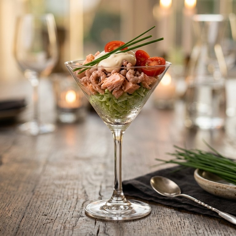 Zalmcocktail met cherrytomaatjes en Hollandse garnalen