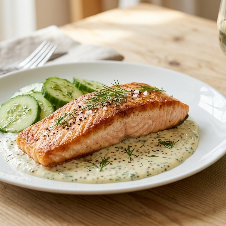 Zalmfilet met dillesaus en creme fraiche
