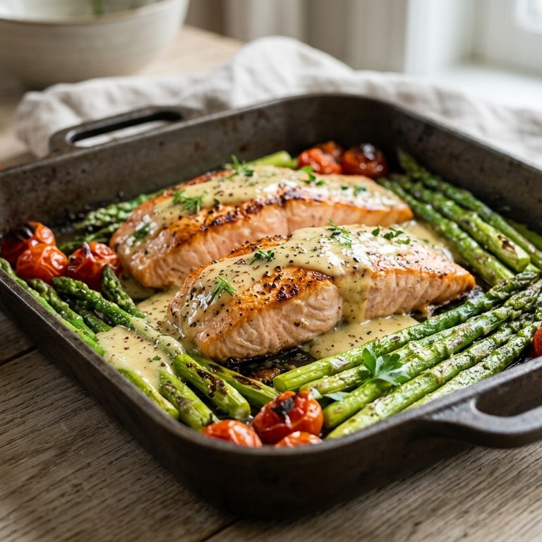 Zalmfilet met groene asperges uit de oven