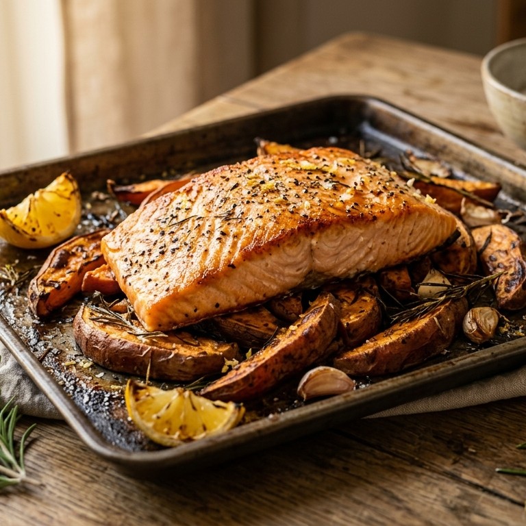 Zalmfilet met zoete aardappelen