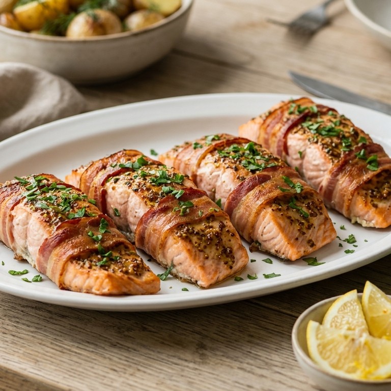 Zalmfilets met ontbijtspek