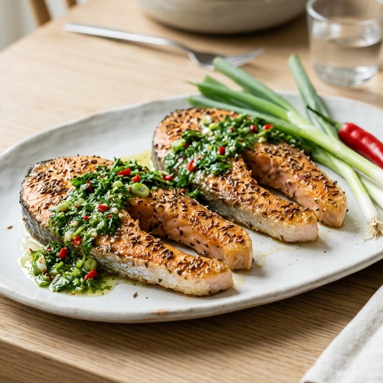 Zalmmoten met koriandersaus