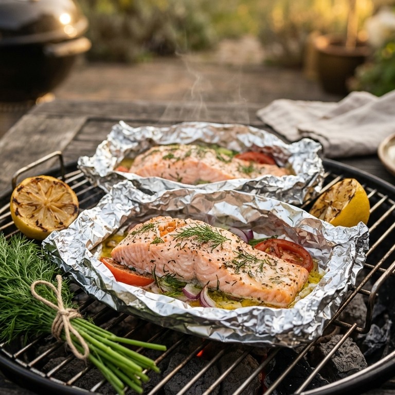 Zalmpakketjes op de BBQ