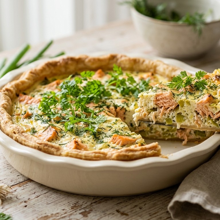 Zalmquiche met prei en  ricotta