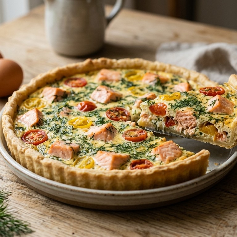 Zalmtaart met tomaatjes en dille
