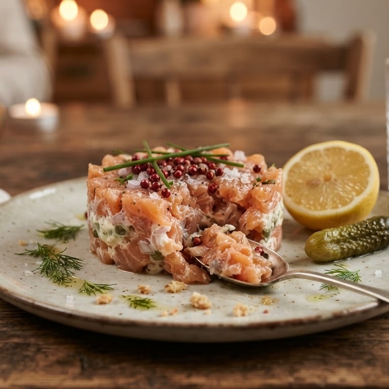 Zalmtartaar met gerookte zalm