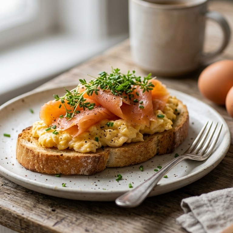 Zalmtoast met roerei