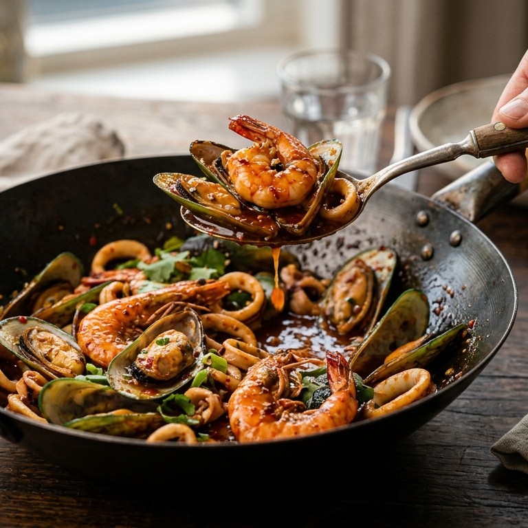 Zeevruchten met sweet chilisaus