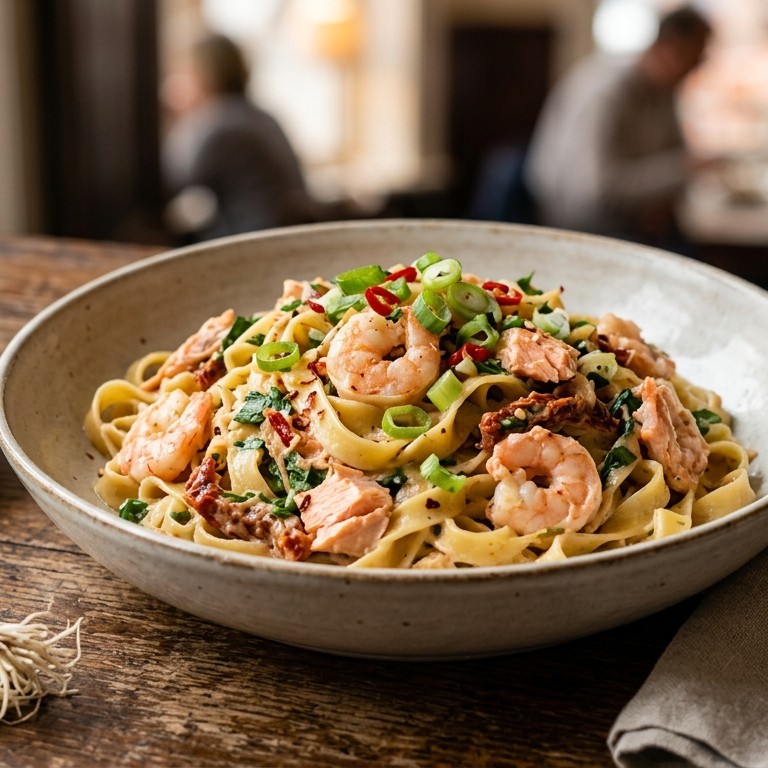 Zeevruchtenpasta met kokossaus