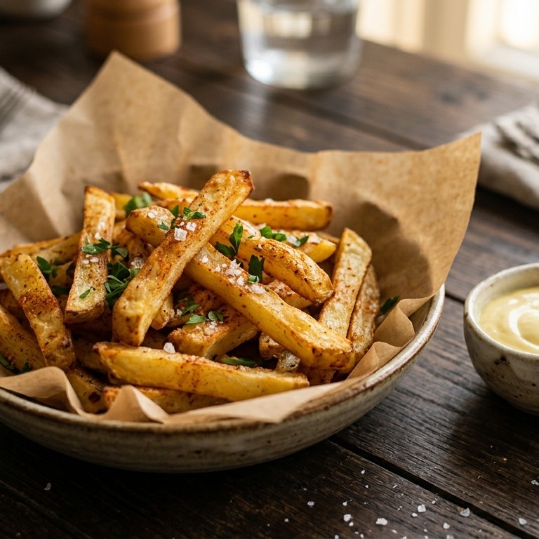 Zelfgemaakte friet met lichte mosterdmayo