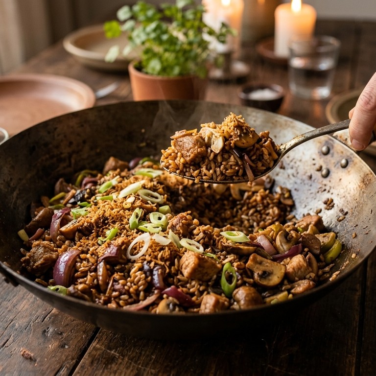 Zilvervlies nasi met kastanjechampignons