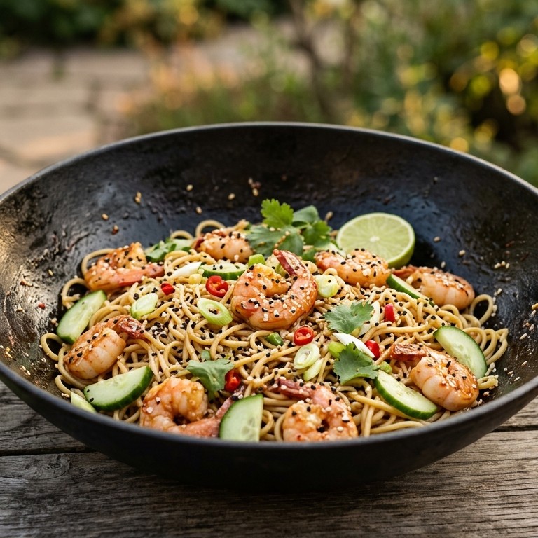 Zoetzure gamba's met noedels