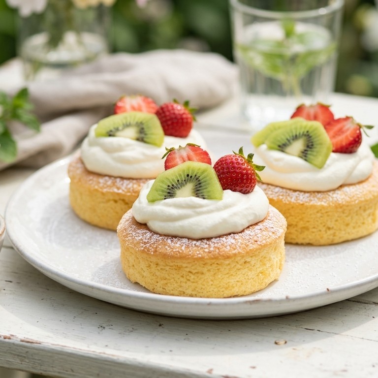 Zomerse eierkoek met kiwi en aardbeien