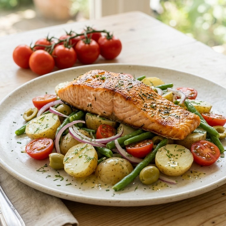 Zomerse salade met zalmfilet