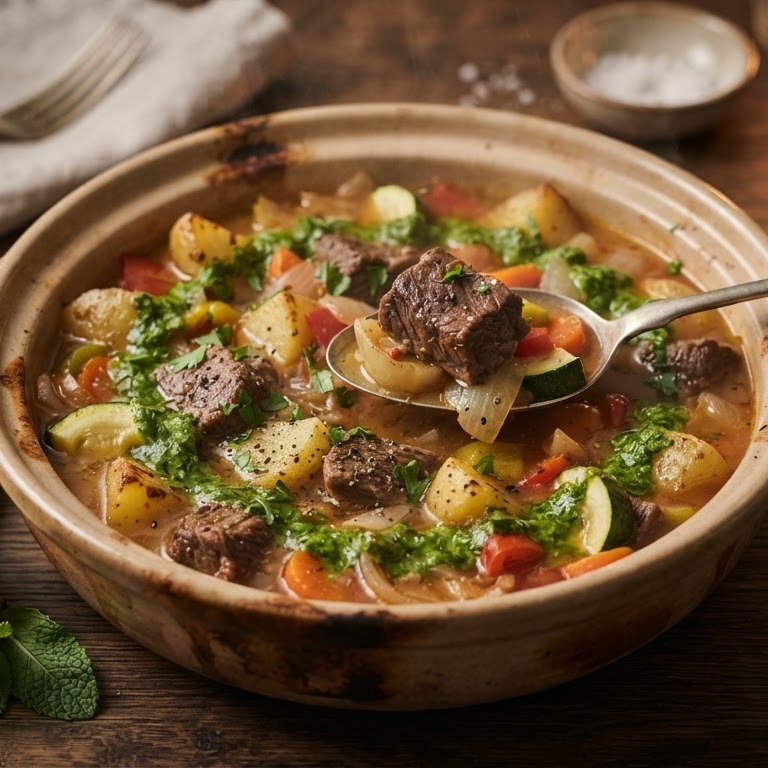 Zomerse stoofpot met kruidenolie