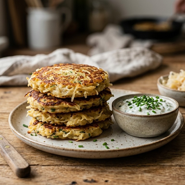Zuurkoolpannenkoekjes met bieslookdip