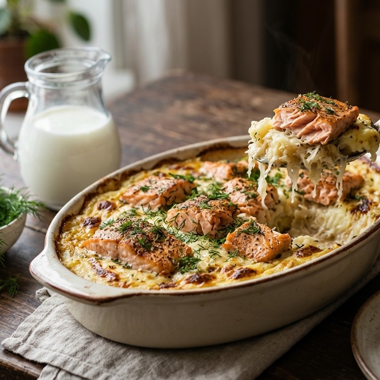 Zuurkoolschotel met zalm