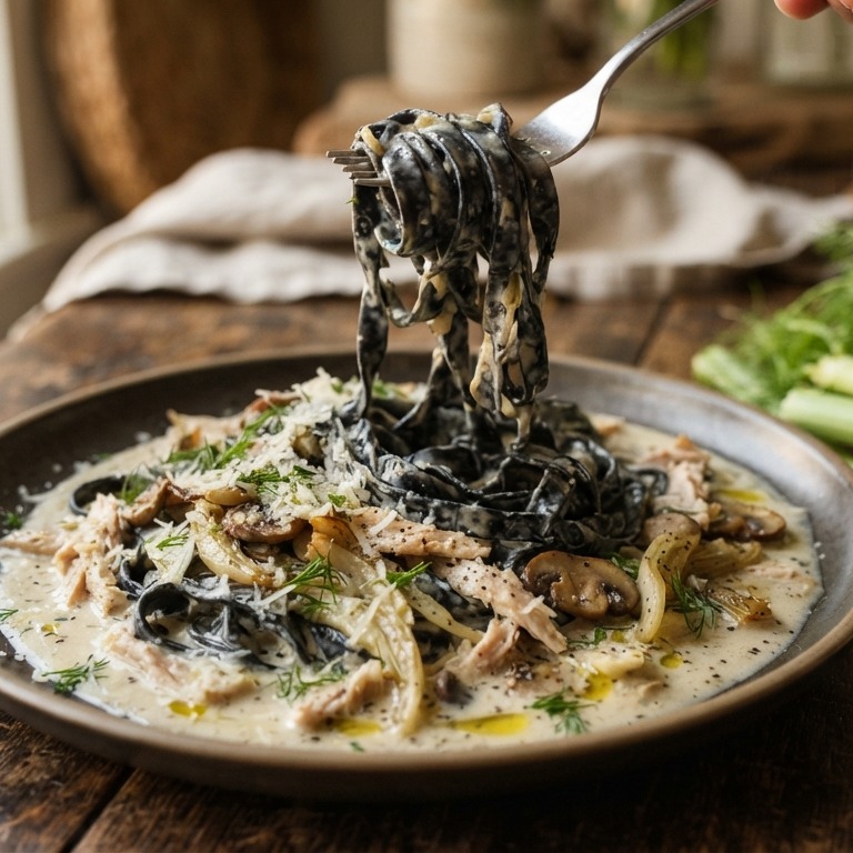 Zwarte pasta met venkel-roomsaus